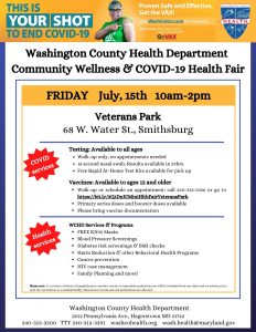 Health fair flyer, July 15, 10 a.m.-2 p.m., Veterans Park, Smithsburg, Free