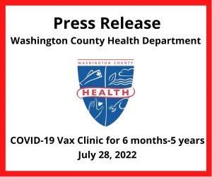 Press release logo. Health Department logo. COVID vaccines for youngest in county. Thursday clinics. Details in event post.