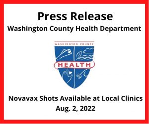 Press release: Novavax shots now available through local clinics; health department logo; info in post