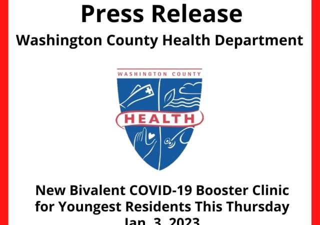 Press release - New Bivalent COVID-19 Booster Clinic for Youngest Residents this Thursday, Jan. 5. Health department logo. Details in narrative.