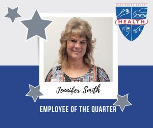 Employee of the Quarter, Jennifer Smith headshot; health department logo