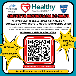 Encuesta comunitaria de salud. Si usted vive, trabaja, juega o elogia en el Condado de Washington, ¡queremos saber de usted!