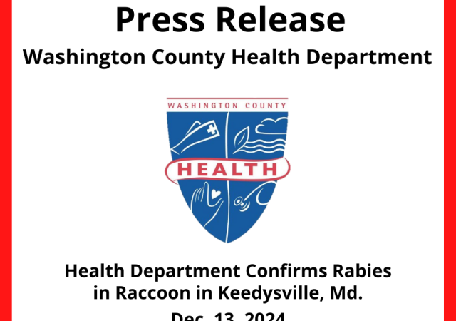 Press Release - Washington County Health Dept Confirms Rabies in Raccoon in Keedysville, Md., Dec. 13, 2024; health department logo