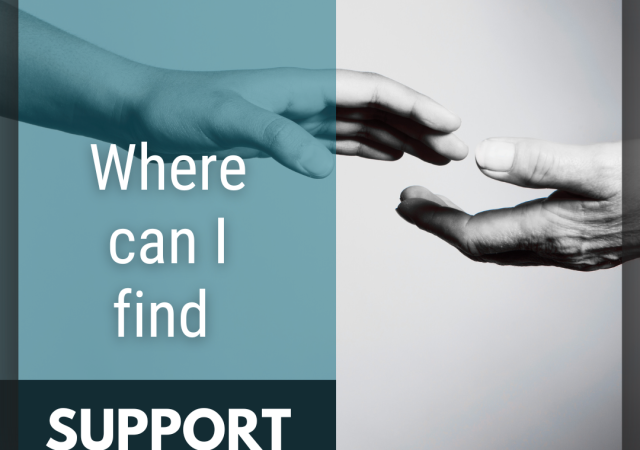 Image: Hands reaching for each other. Text: Where can I find SUPPORT