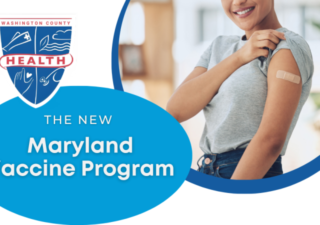 The NEW Maryland Vaccine Program at the Washington County Health Department; person showing Band-aid on arm where shot was given.
